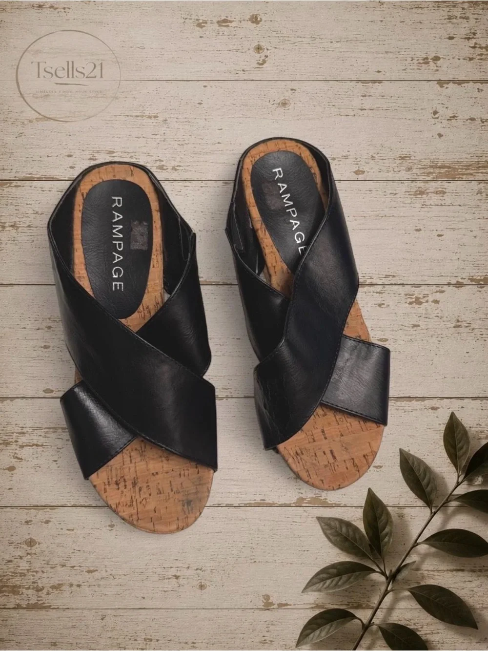 Rampage Vintage Y2K Black Cork Platform Wedge Sandals - Size 6.5